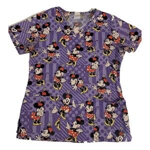 Disney Minnie Mouse Scrub Top Womens Size Medium Purple Pit to Pit 18 in